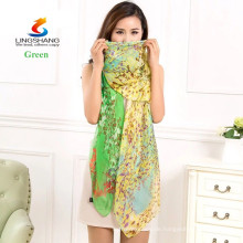 Lingshang neue Frauen Art und Weise langes weiches Verpackungsdame-Schal silk Druck Chiffon- Schal
